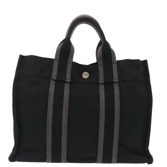 HERMES Fourre Tout PM Hand Bag Canvas Black Silver Auth ti2320 - Picture 2 of 16